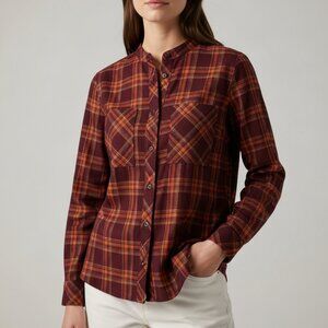 St John's Bay Classic Women Ruby Plaid Cotton Button Shirt